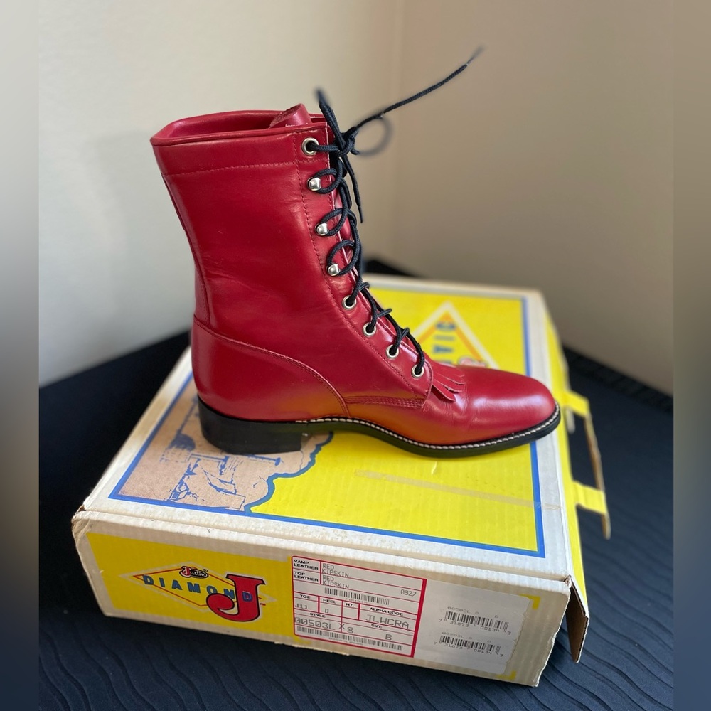 Justin Red Leather Lace up shoe